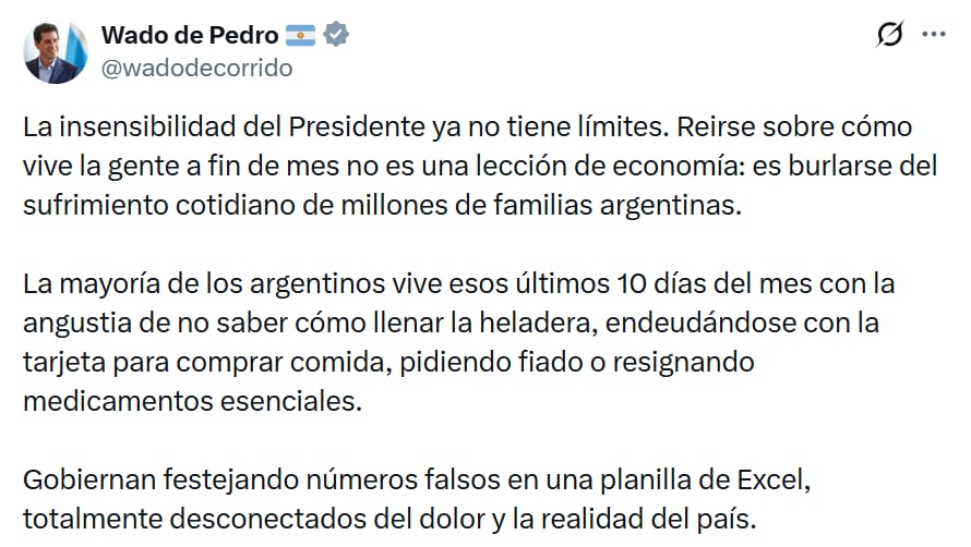 El mensaje del senador Eduardo de Pedro