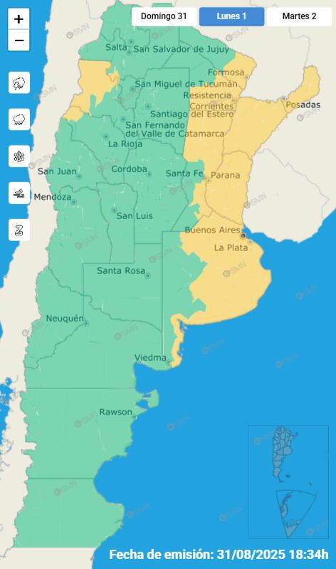Las provincias donde rige alerta amarilla este lunes 1 de septiembre