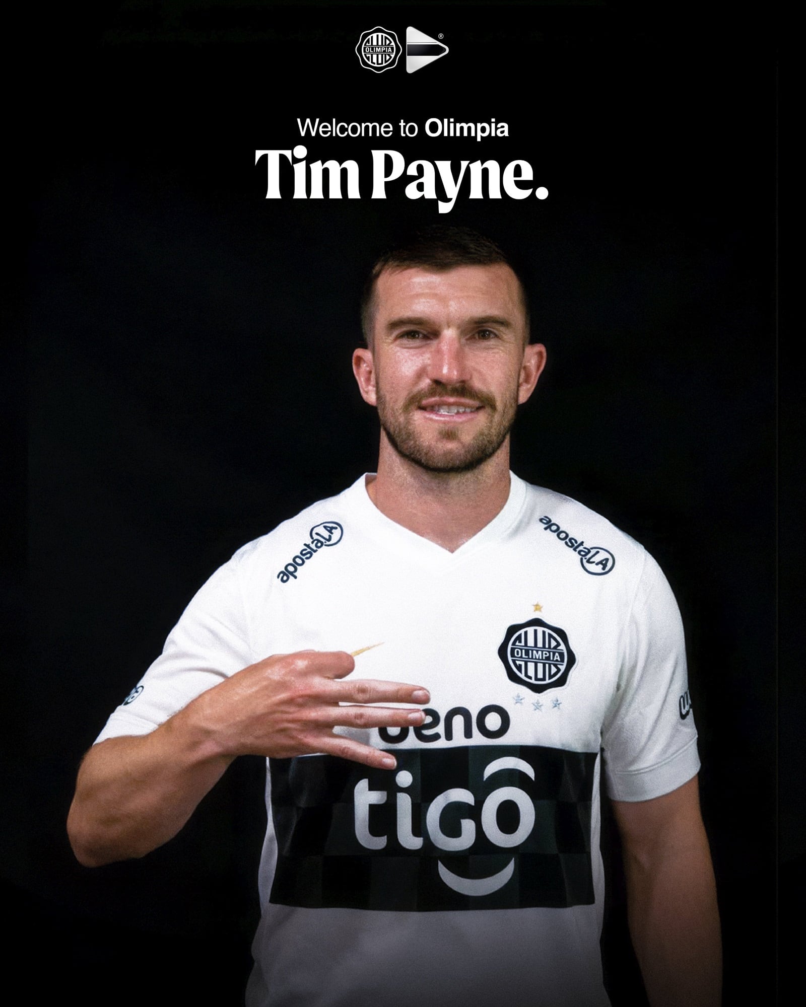 Tim Payne ya posó con la camiseta de Olimpia de Paraguay en redes