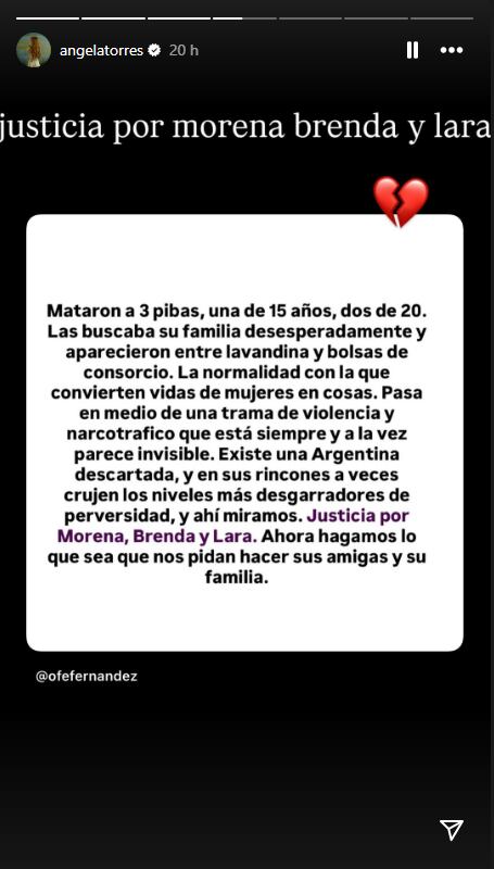 Ángela Torres fue de las primeras en manifestarse (Captura: Instagram @angelatorres)