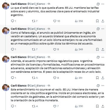 Carlos Bianco, ministro de Gobierno bonaerense, califica el acuerdo comercial como una amenaza a la soberanía argentina (X: @Carli_Bianco)