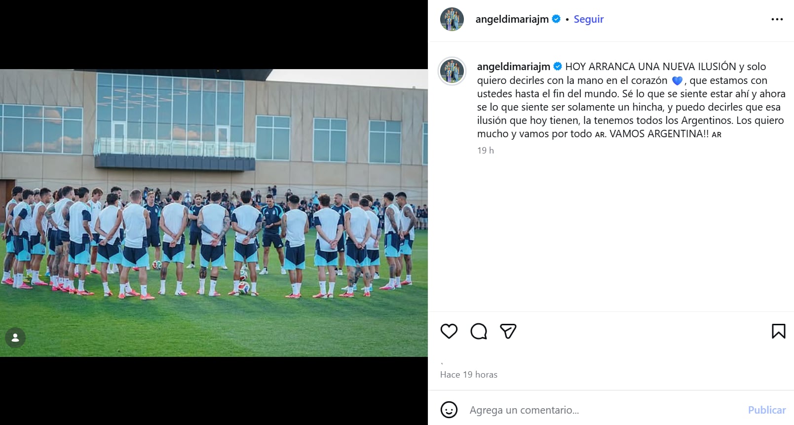 Di María se emocionó con el debut argentino y dejó un mensaje especial (Captura: Instagram @angeldimariajm)