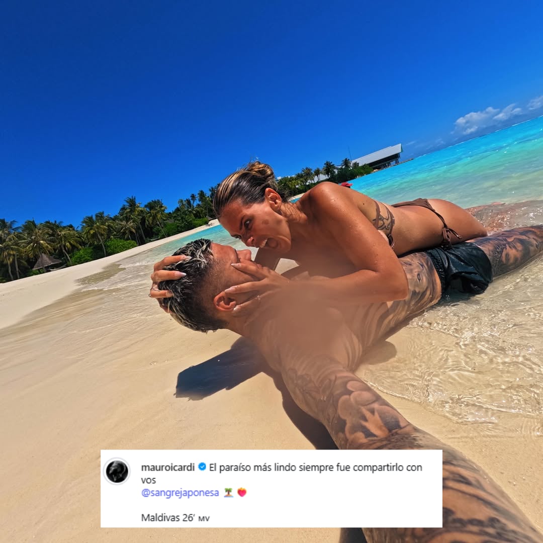 Icardi y Suárez hicieron una sesión de fotos a orillas del mar (Foto: Instagram @mauroicardi)