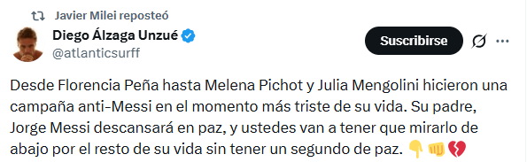 El mensaje con críticas Pichot, Peña y Mengolini