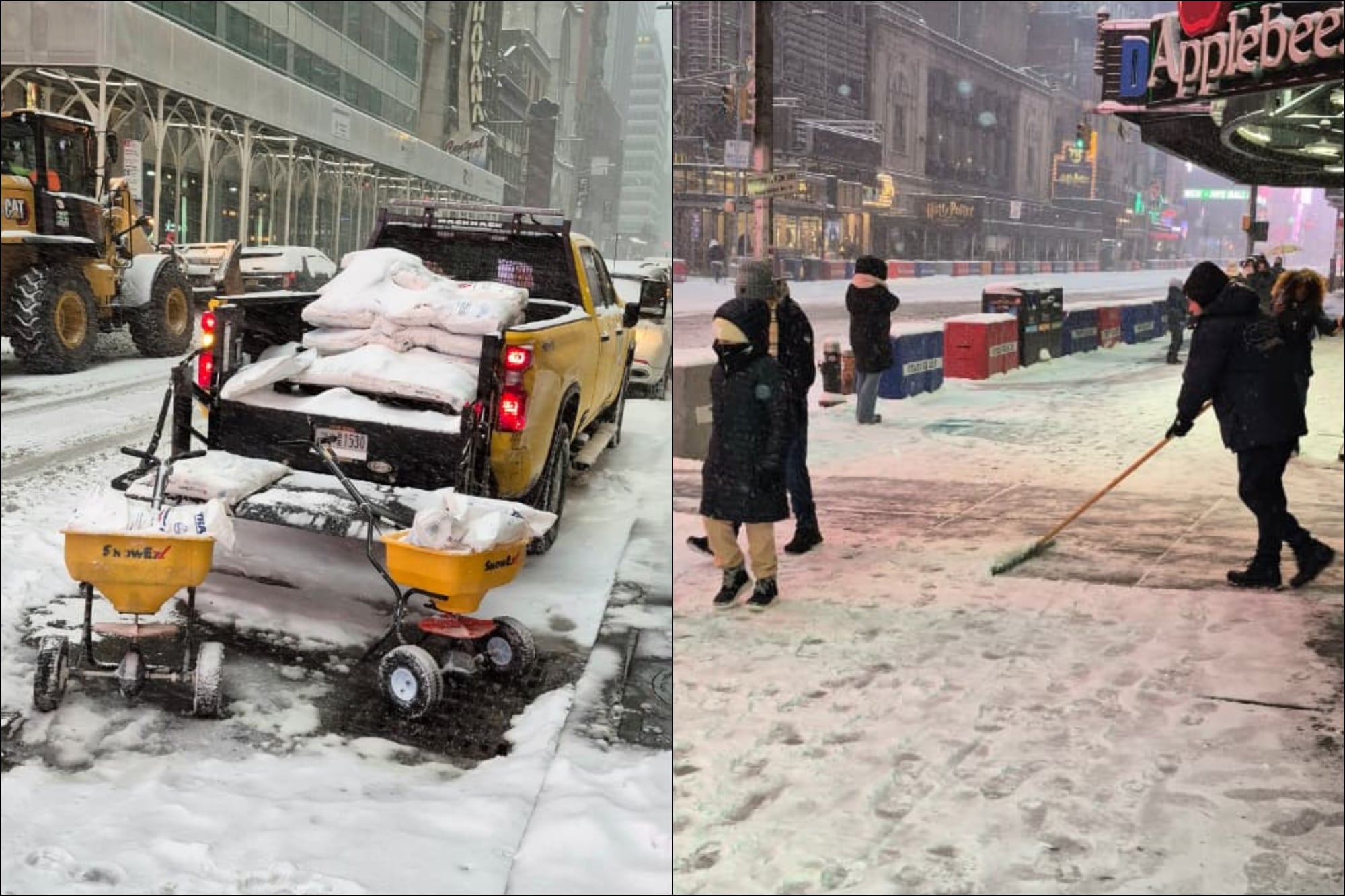 Dispersan sal y remueven la nieve en las veredas de las calles de Nueva York, en medio de la tormenta invernal (Foto: Juan Simo)