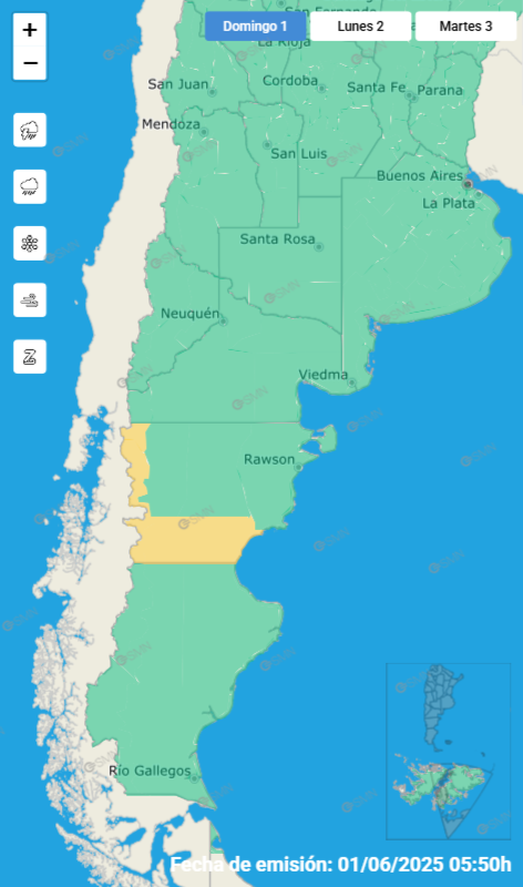 El mapa de las alertas para este domingo.