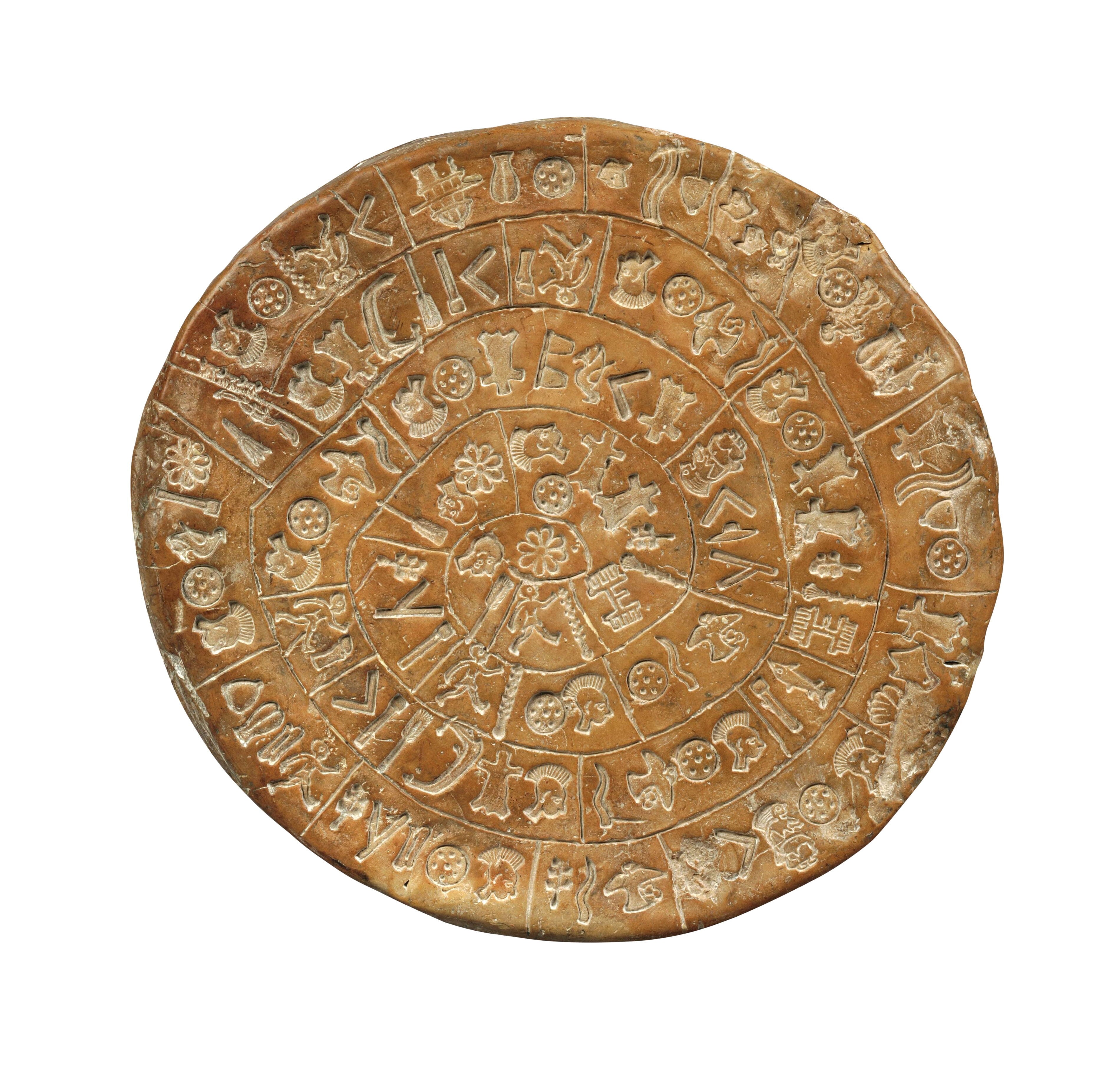 El disco de arcilla con pictogramas del yacimiento de Festos, 1700-1650 a. de C