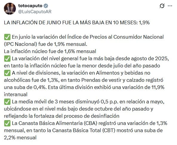 El mensaje de Caputo sobre la inflación