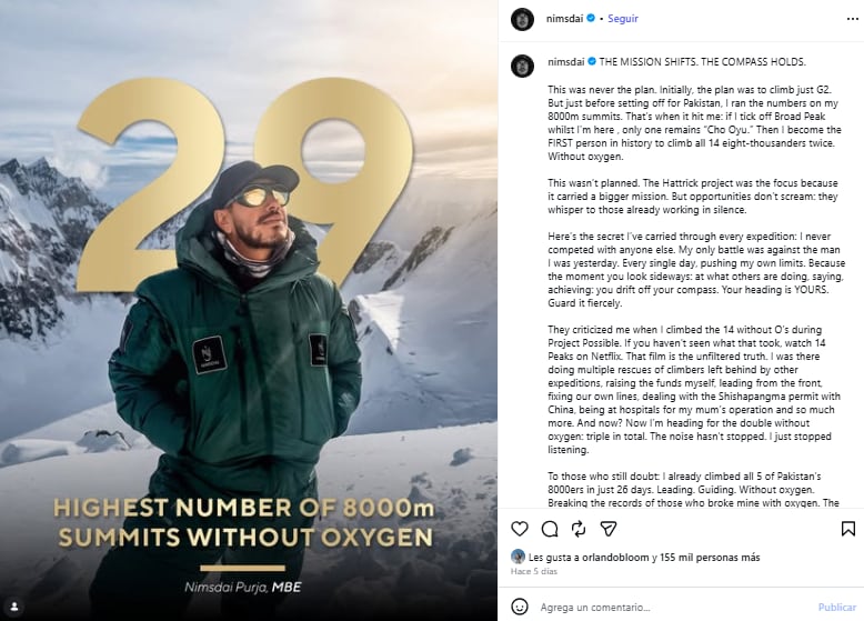 El último posteo en redes sociales de Nirmal Purja (Foto: Instagram @nimsdai)