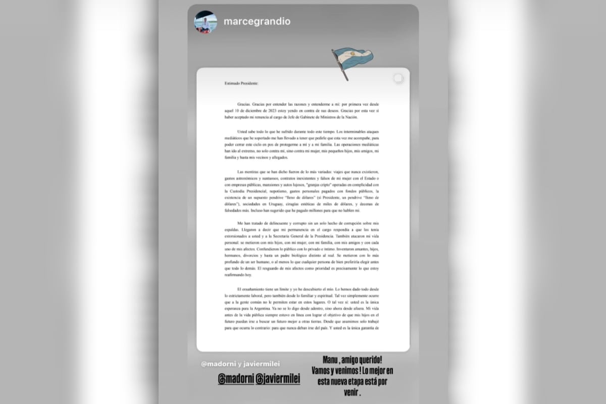 El mensaje de Marcelo Grandio para Manuel Adorni tras su salida del Gobierno