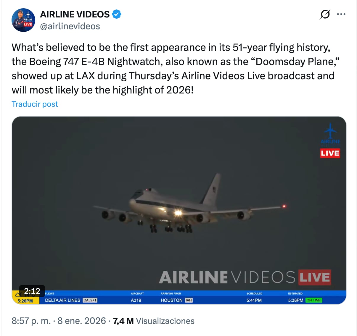 La publicación donde se vio al avión en Los Ángeles