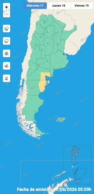 El mapa de alertas del SMN para este miércoles