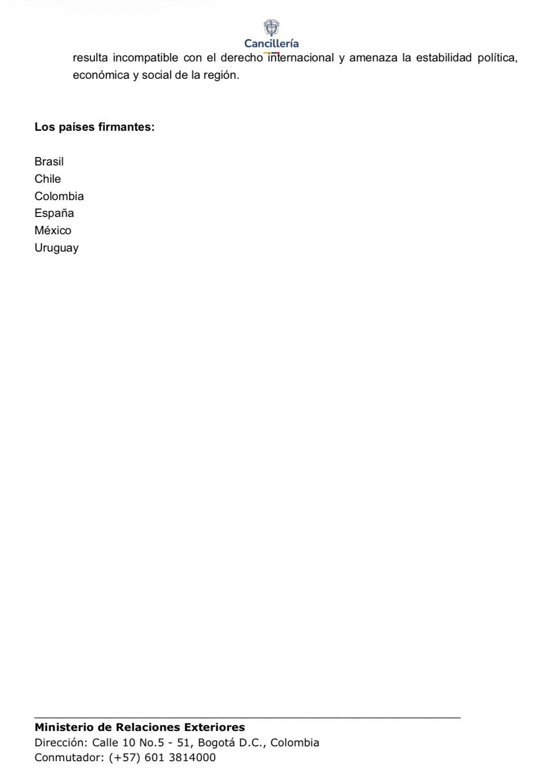 España, Brasil, Chile, Uruguay, Colombia y México rechazaron la intervención de Estados Unidos