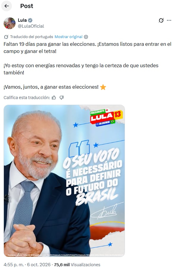 El mensaje de Lula sobre el ballotage