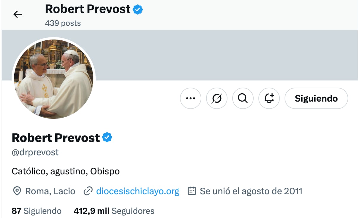 La cuenta del ahora papa León XIV en X, aparece como verificada desde mayo de este año, pero activa desde 2011