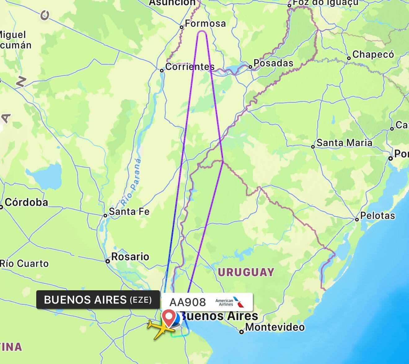 El recorrido del avión