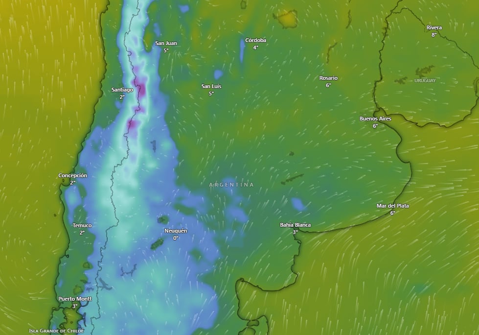 Hay alerta amarilla por frío extremo, nevadas, vientos y viento Zonda para este domingo 9 de agosto: las provincias afectadas