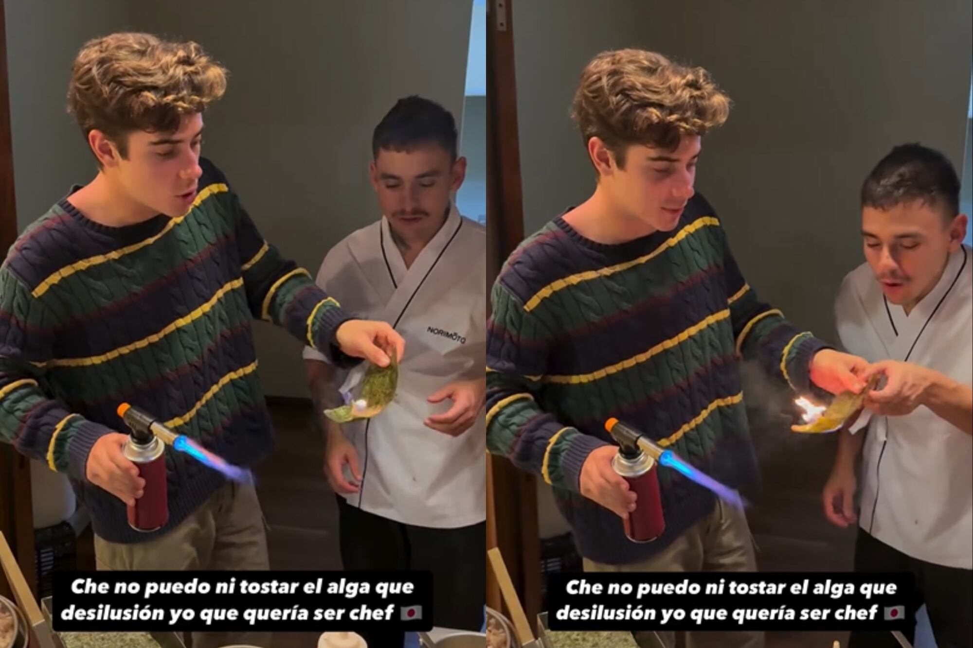 Colapinto quemó el alga y tuvo que ser asistido por el chef (Foto: Captura de video / Instagram @francolapinto)