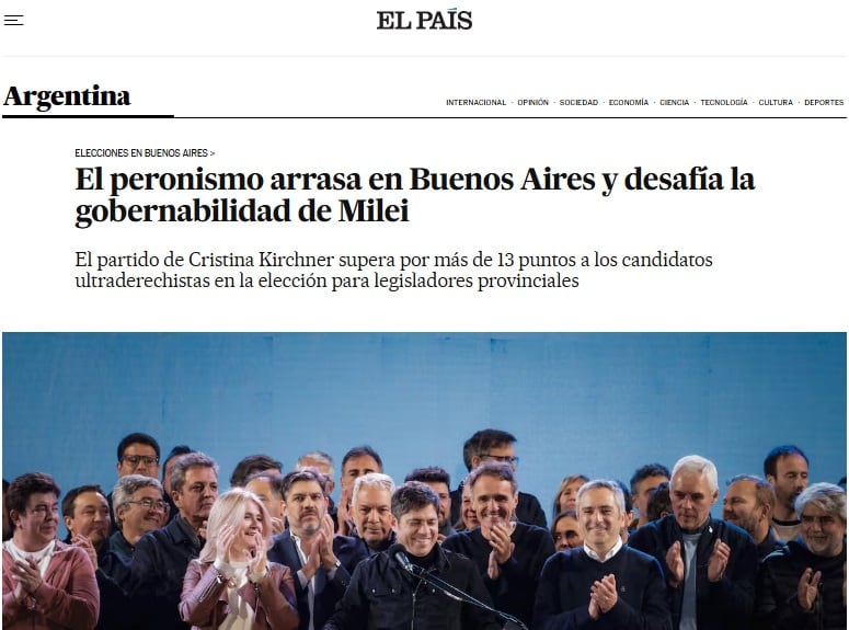 El titular de El País España, sobre las elecciones en Buenos Aires