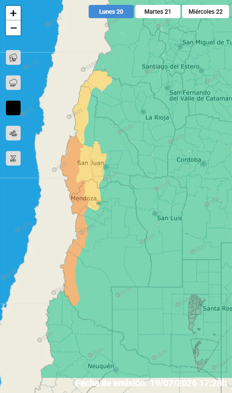 En dos provincias rige una alerta naranja por nevadas
