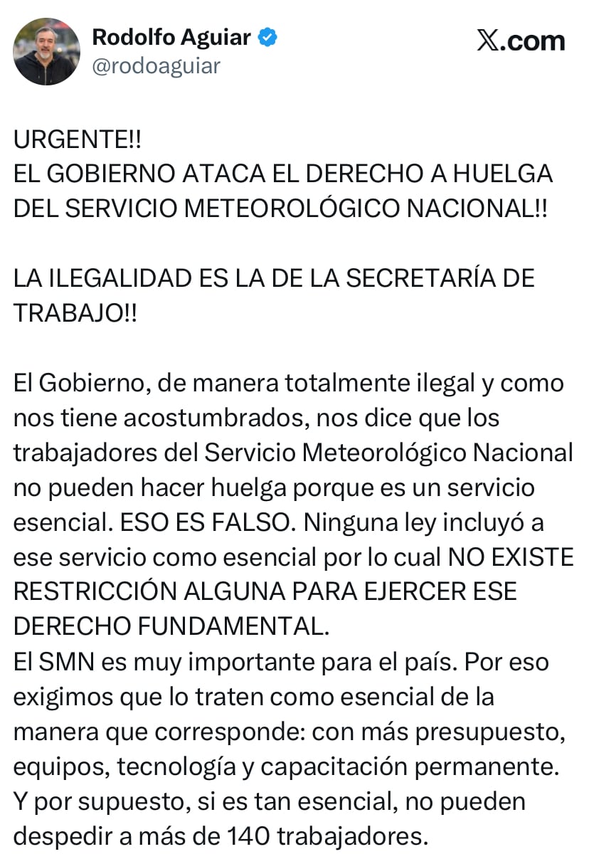 El posteo de Aguiar en sus redes sociales