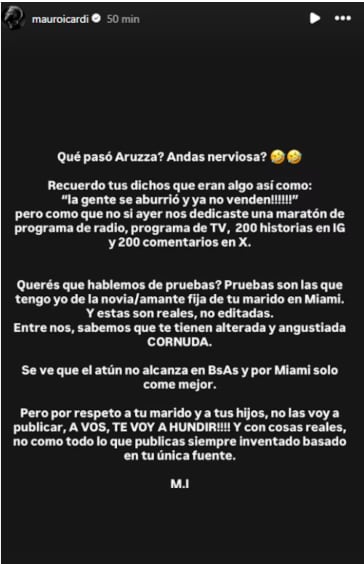 Mauro Icardi y un fuerte mensaje en contra de Yanina Latorre (Foto: Captura Instagram/@mauroicardi)