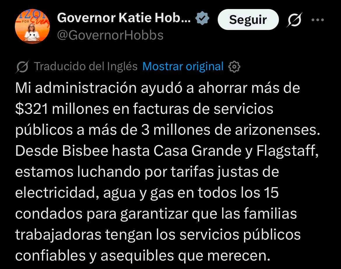 El anuncio celebrado por Katie Hobbs en Arizona: “Ahorro de más de 321 millones de dólares en facturas de servicios” 6 La gobernadora Katie Hobbs destacó el ahorro acumulado en las tarifas de servicios públicos y afirmó que el estado busca mantener costos más accesibles para las familias de Arizona