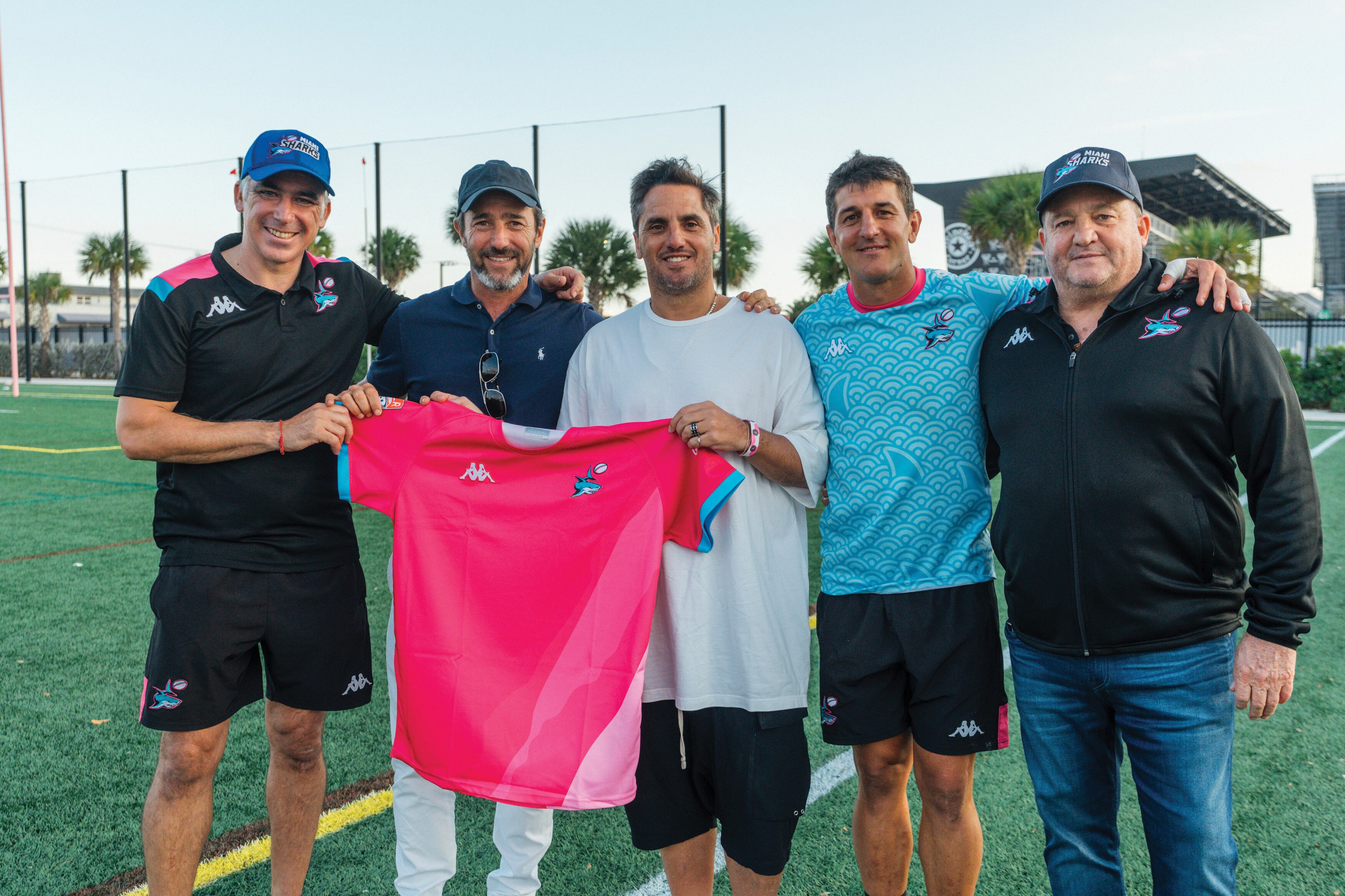 El coach José Pellicera, Marcos Galperín, el ex Puma Agustín Pichot, Cubelli y Alejandro Macfarlane. El team jugó su primer partido este año y en marzo goleó por 50-21 al Anthem RC.