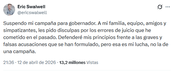 Eric Swalwell renunció a su candidatura a la gobernación de California el pasado 12 de abril tras recibir denuncias por conductas inapropiadas