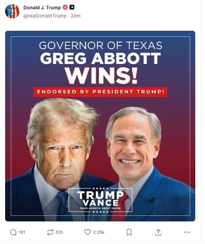 El mensaje de Donald Trump para Greg Abbott
