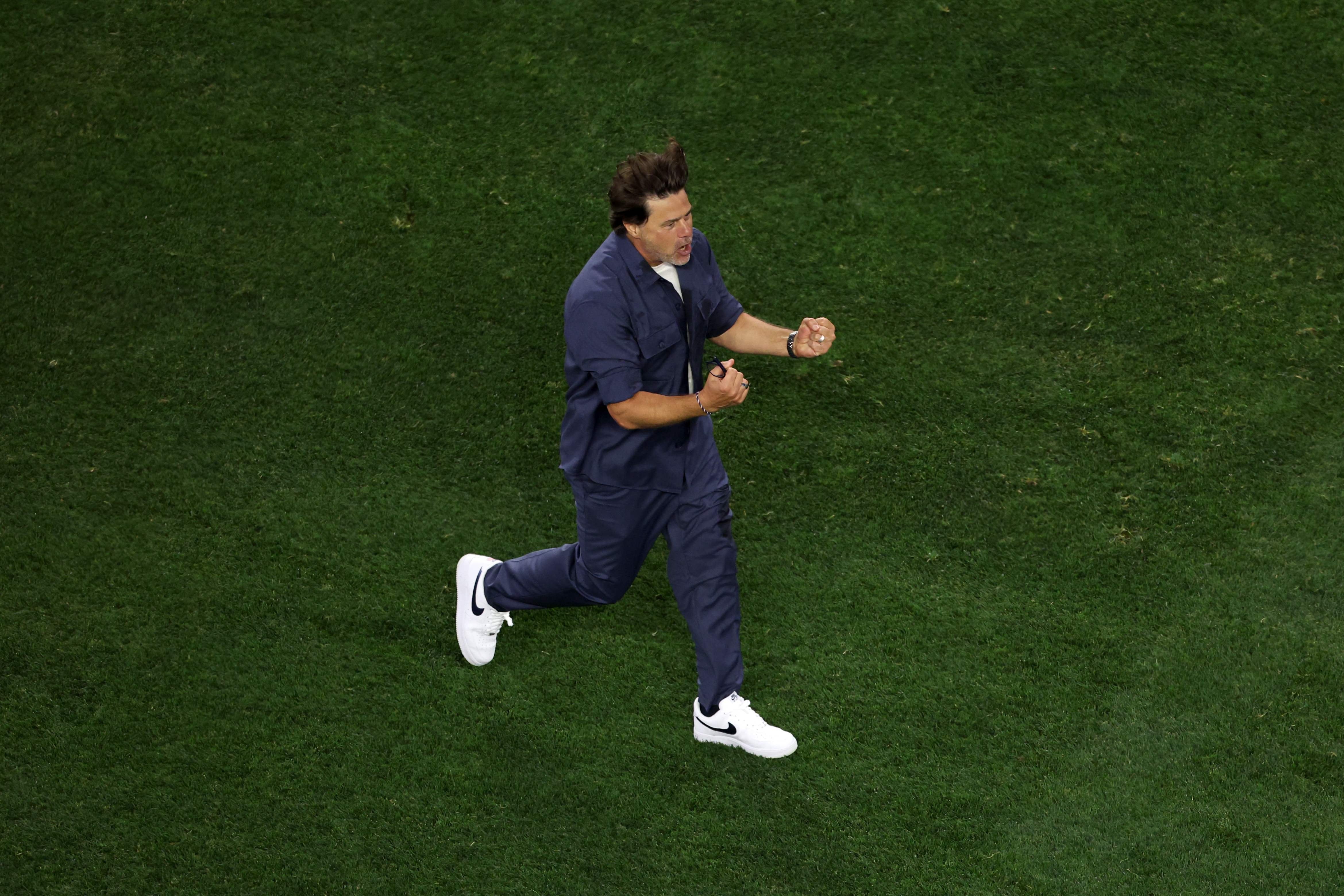 Pochettino celebra durante la goleada de Estados Unidos;