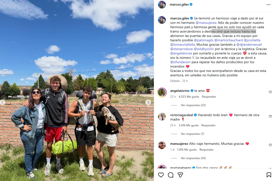 El posteo en IG de Marcos Giles