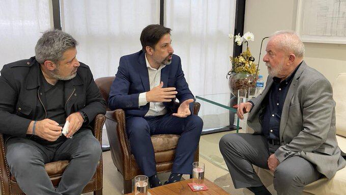 Víctor Santa María y Nicolás Trotta, en un encuentro con Lula Da Silva, en 2021