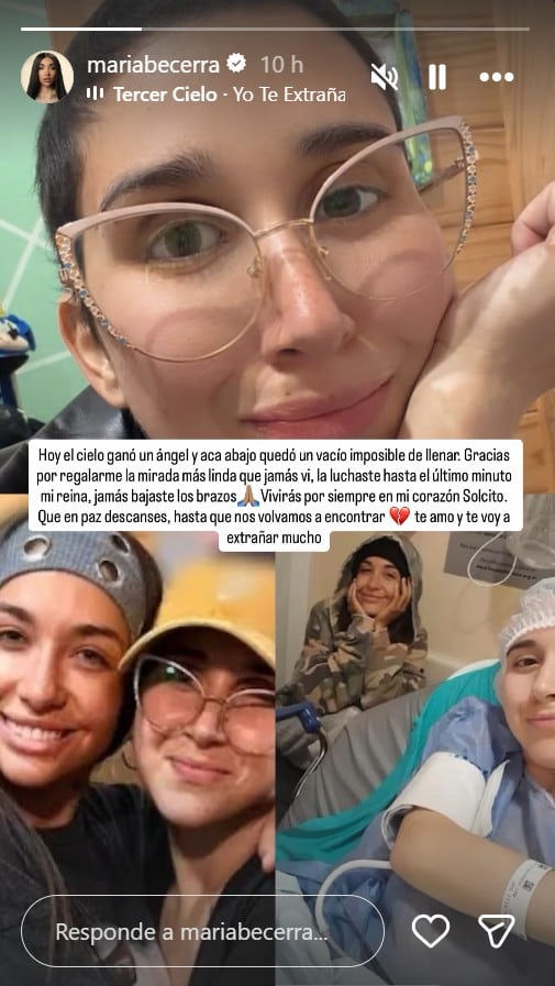 El emotivo mensaje de despedida de la cantante para Sol (Captura: Instagram @mariabecerra)