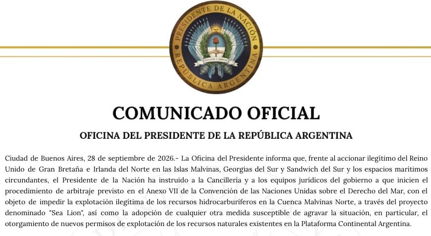 El comunicado oficial de Presidencia