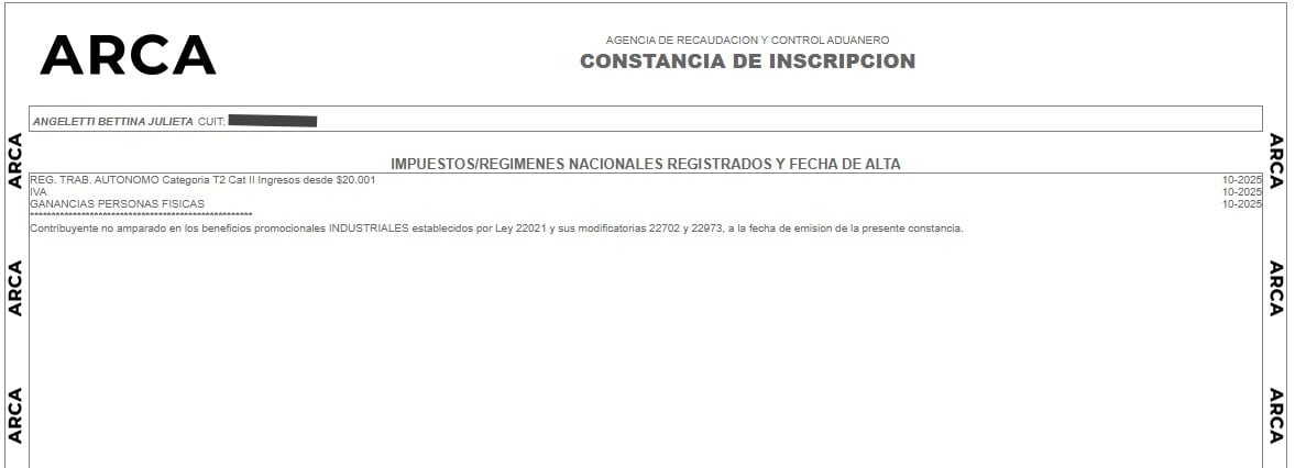 La esposa de Adorni se dio de alta en una categoría de trabajadores autónomos en octubre de 2025