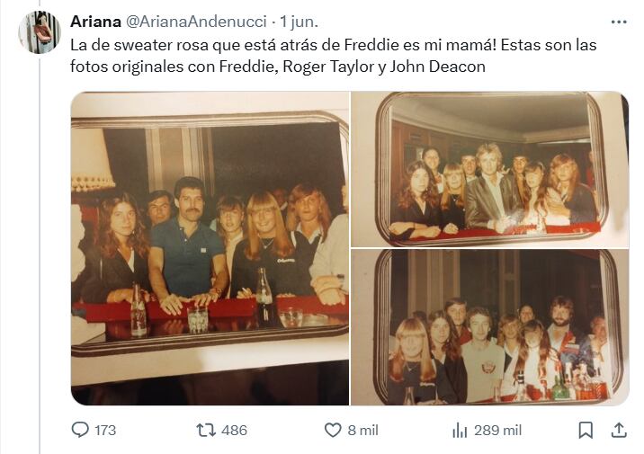 El comentario de la usuaria con las fotos de su mamá de los integrantes de la banda (Captura: @arianaandenucci)