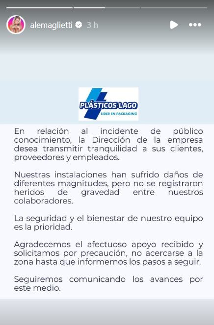 El mensaje de la empresa que compartió Alejandra