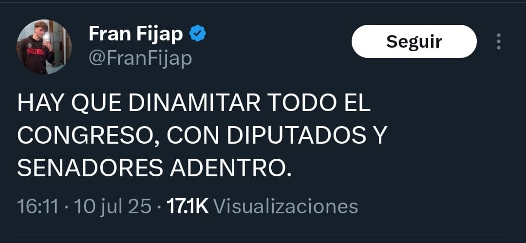 El tuit de Fran Fijap contra el Congreso