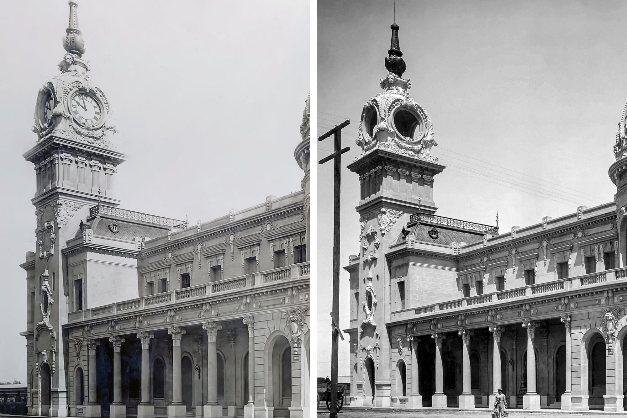 Estación de Mar del Plata Sud, con y sin reloj.