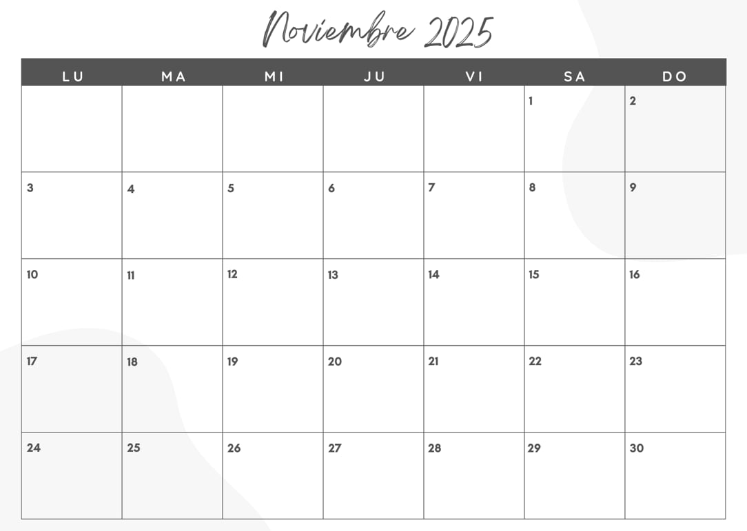 El calendario de noviembre 2025 para imprimir