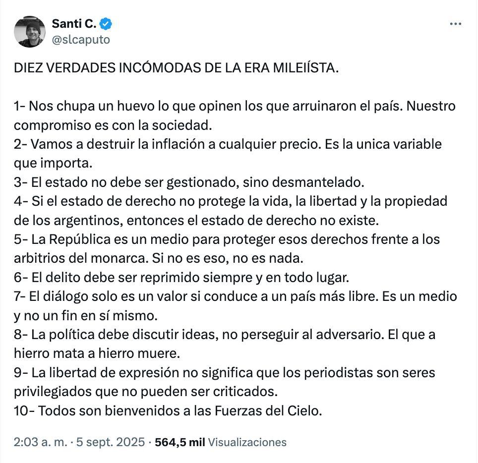 El mensaje de Santiago Caputo en X