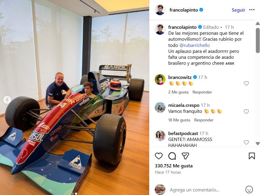 Colapinto se subió al auto Jordan 1994 que usó Barrichello en su primera carrera de Fórmula 1