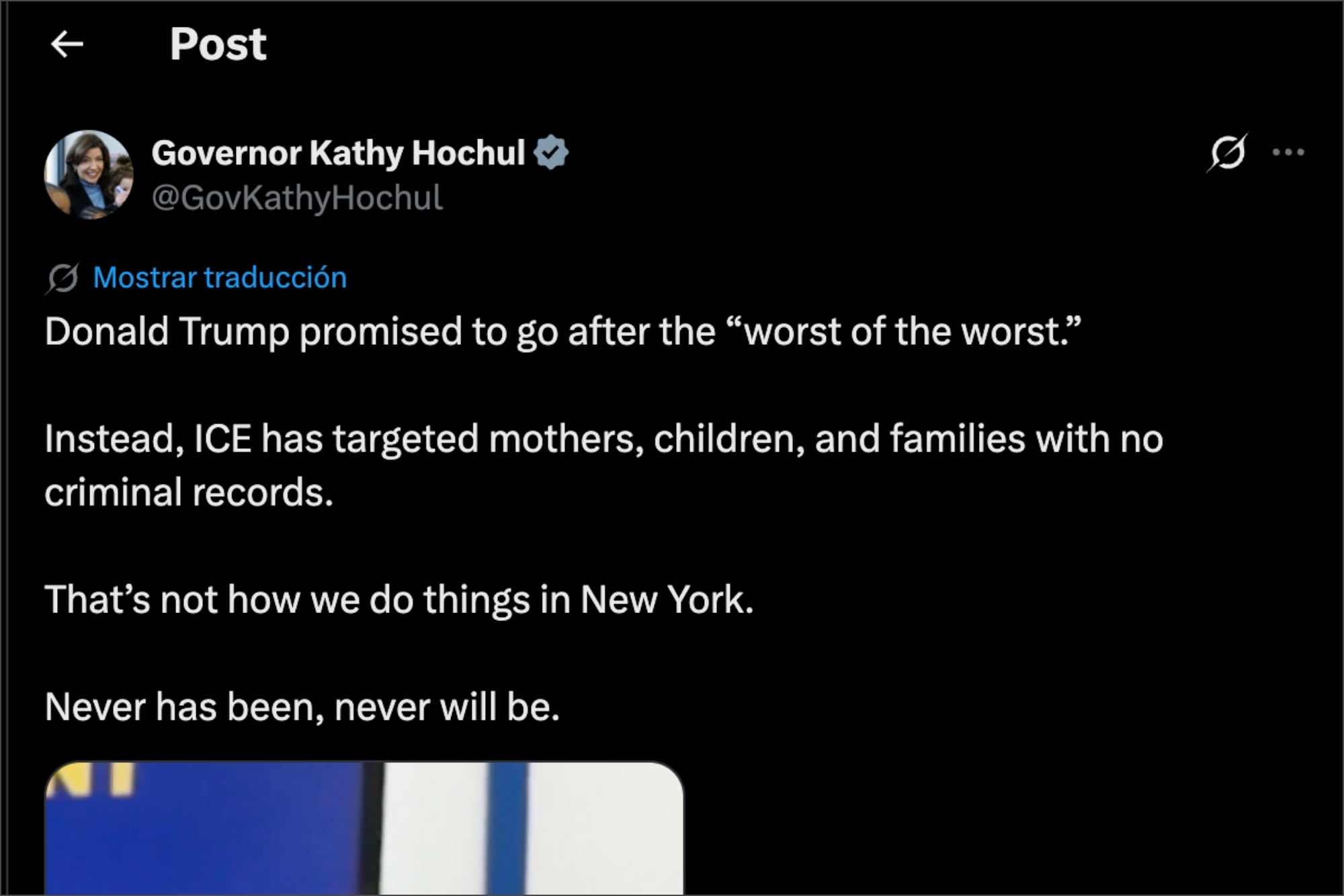 La gobernadora Kathy Hochul escribió en su cuenta de X que el ICE