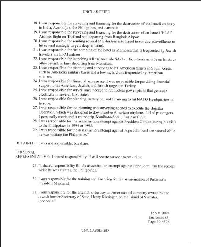 La segunda tanda de delitos que confiesa KSM a través de su representante legal (documento desclasificado de la CIA)