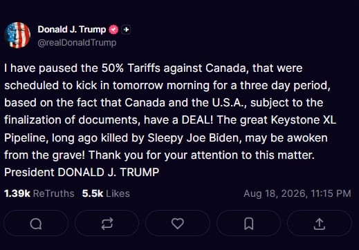 El mensaje de Trump en redes sociales
