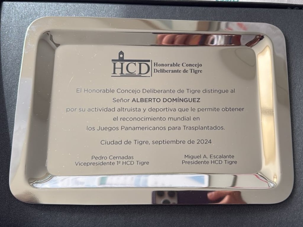 Una distinción que recibió del Consejo Deliberante de Tigre.