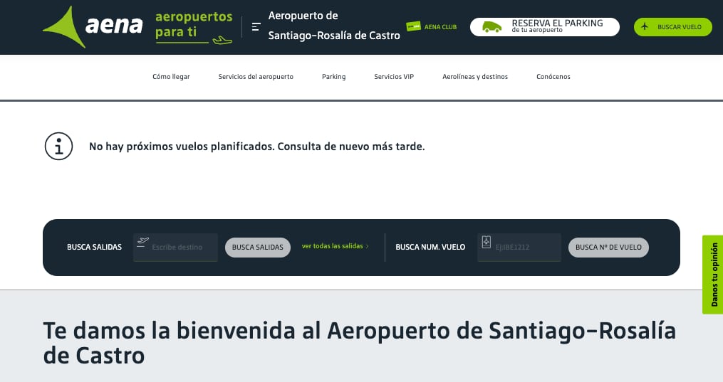 En la página de Aena ya no se informan vuelos próximos en el aeropuerto