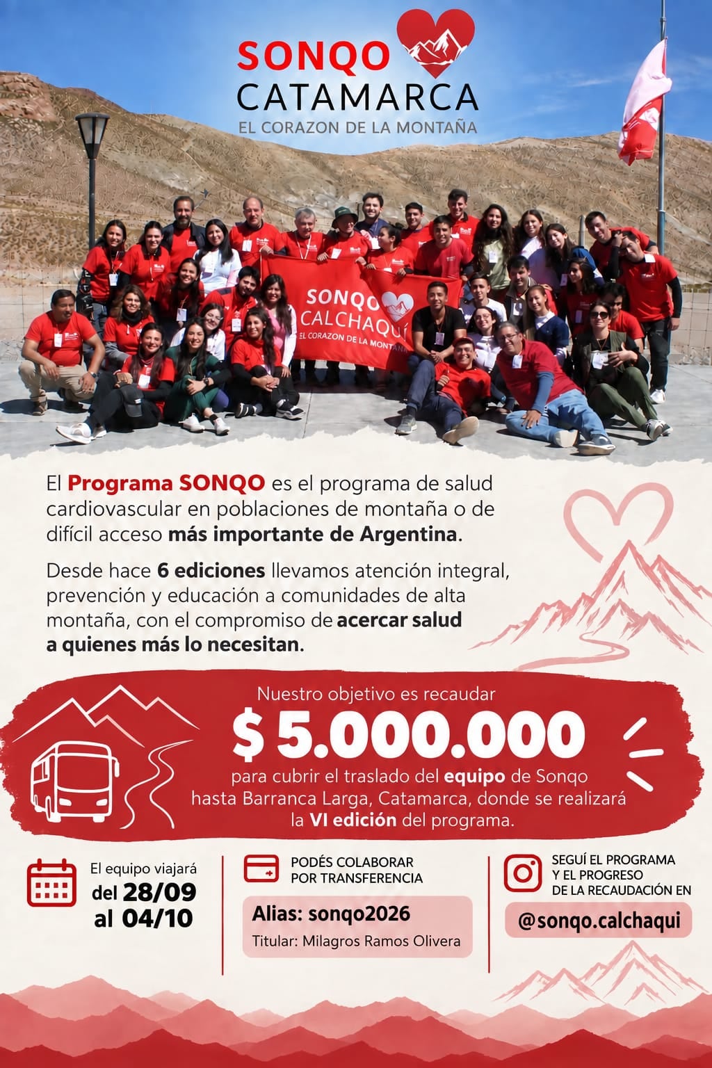 Detalles de la campaña del programa solidario para reunir el valor del traslado ida y vuelta para 40 voluntarios, en su mayoría estudiantes de Medicina de cuatro universidades del país