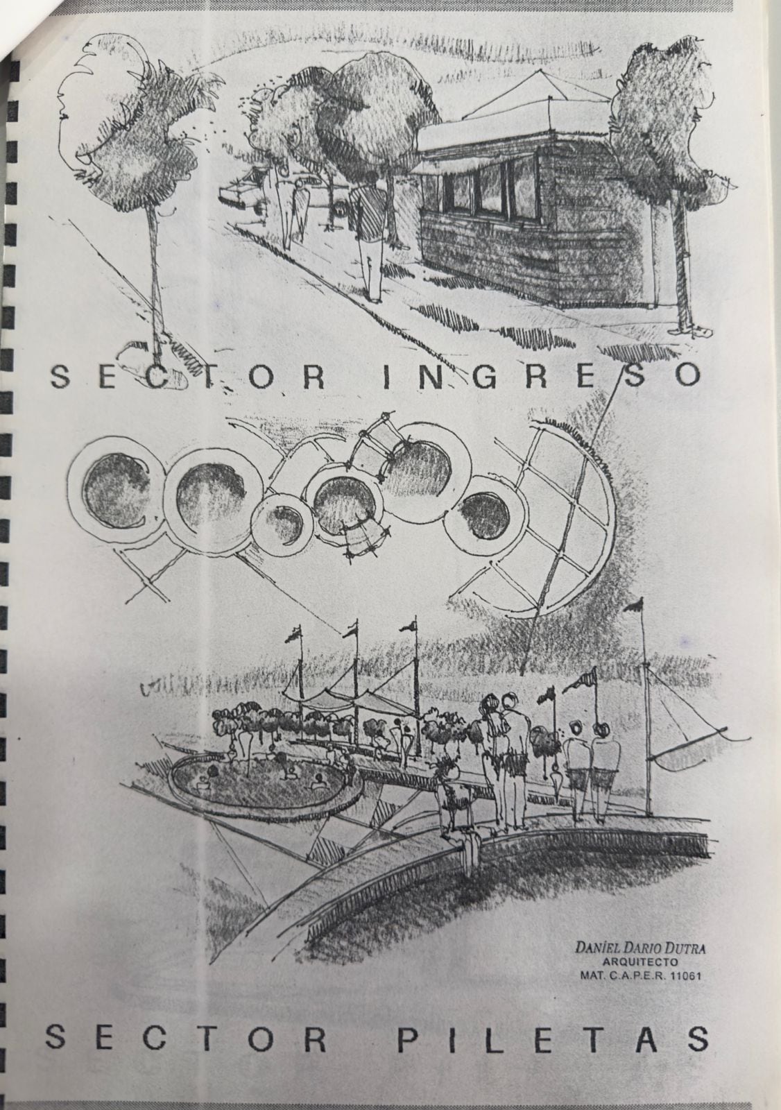 Uno de los bosquejos del proyecto del parque termal, firmado por el arquitecto Daniel Dutra